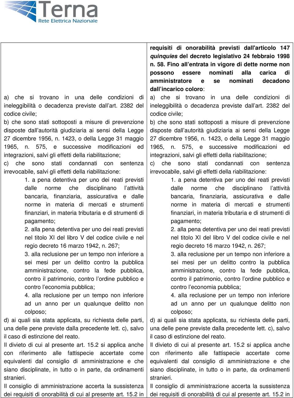 575, e successive modificazioni ed integrazioni, salvi gli effetti della riabilitazione; c) che sono stati condannati con sentenza irrevocabile, salvi gli effetti della riabilitazione: 1.