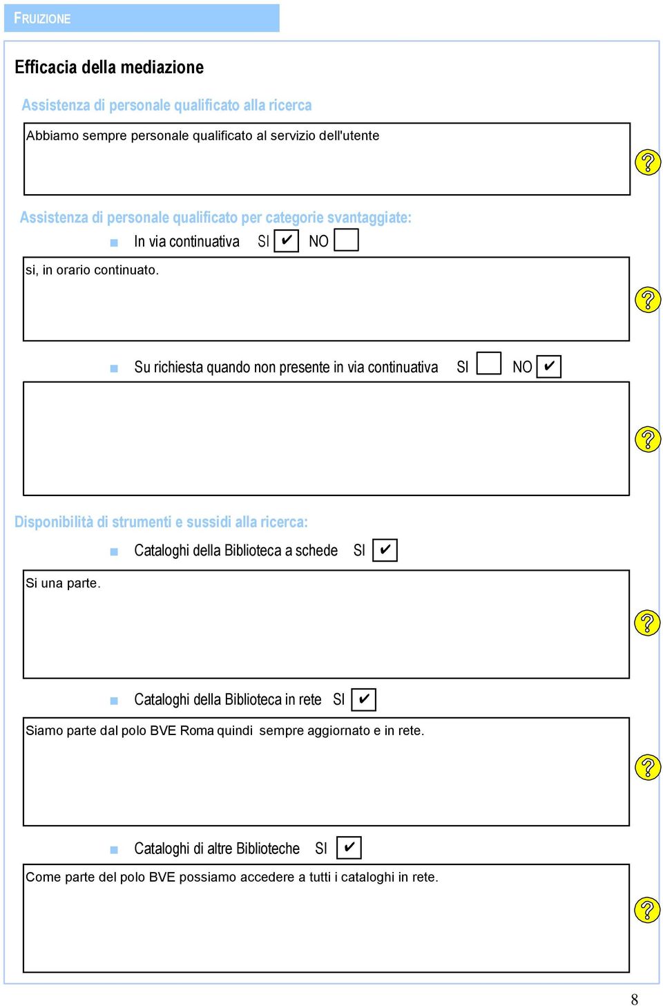 Su richiesta quando non presente in via continuativa SI NO Disponibilità di strumenti e sussidi alla ricerca: Si una parte.