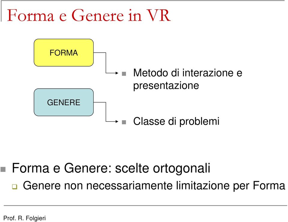 problemi Forma e Genere: scelte ortogonali