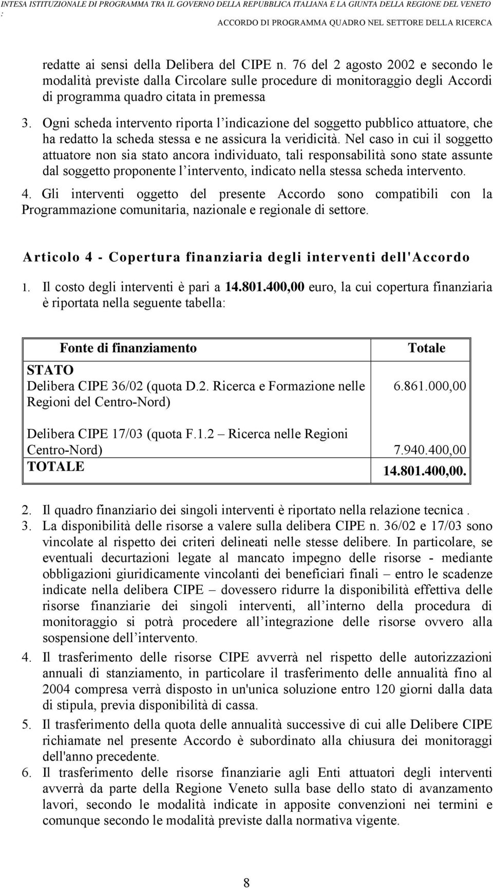 Nel caso in cui il soggetto attuatore non sia stato ancora individuato, tali responsabilità sono state assunte dal soggetto proponente l intervento, indicato nella stessa scheda intervento. 4.