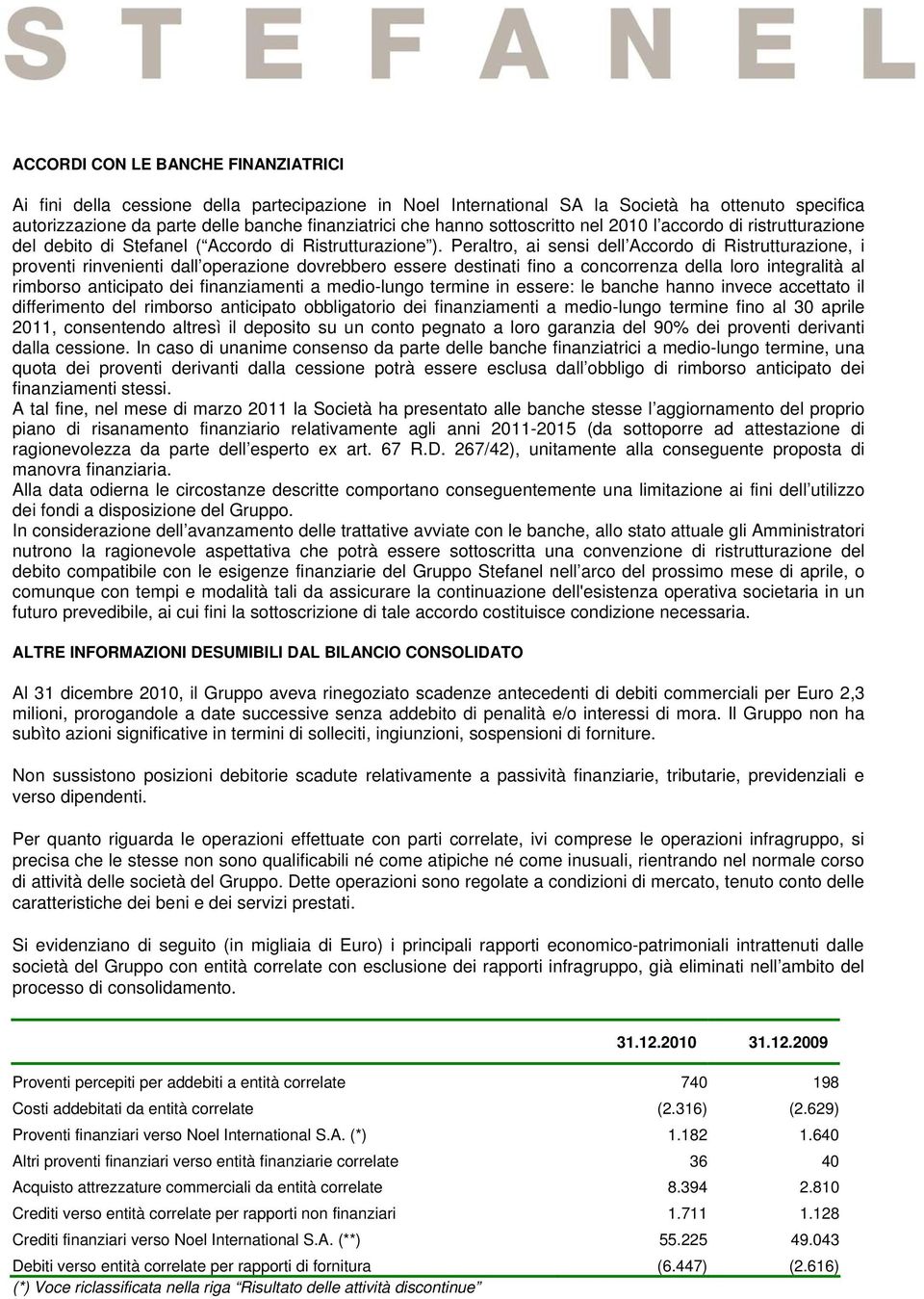 Peraltro, ai sensi dell Accordo di Ristrutturazione, i proventi rinvenienti dall operazione dovrebbero essere destinati fino a concorrenza della loro integralità al rimborso anticipato dei