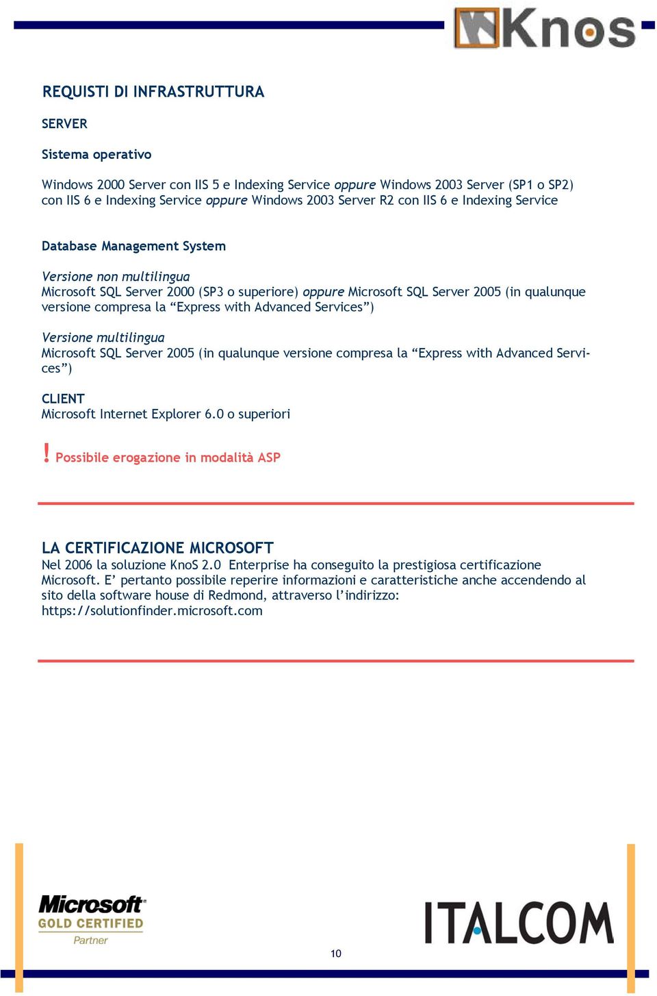 Express with Advanced Services ) Versione multilingua Microsoft SQL Server 2005 (in qualunque versione compresa la Express with Advanced Services ) CLIENT Microsoft Internet Explorer 6.0 o superiori!