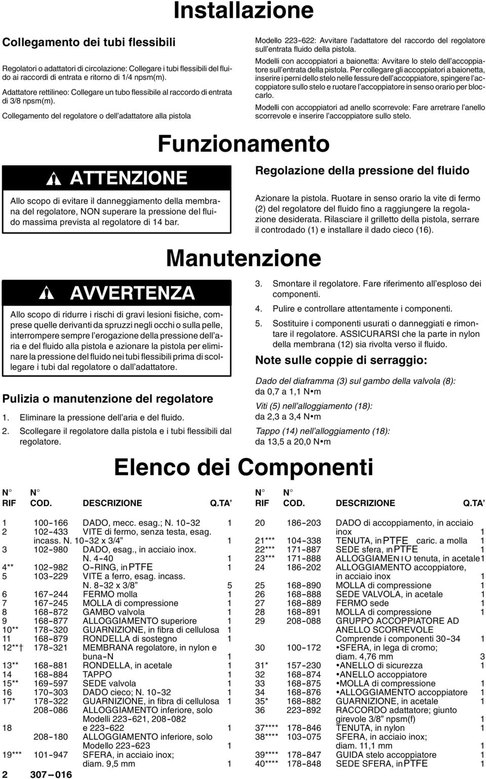 Collegamento del regolatore o dell adattatore alla pistola Allo scopo di evitare il danneggiamento della membrana del regolatore, NON superare la pressione del fluido massima prevista al regolatore