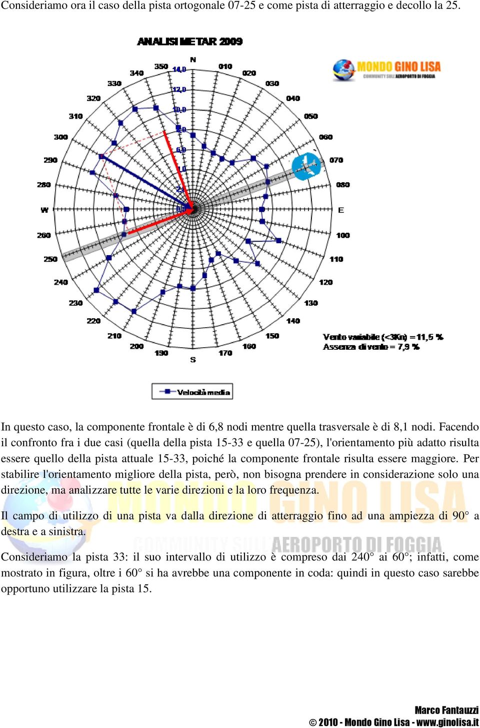 maggiore. Per stabilire l'orientamento migliore della pista, però, non bisogna prendere in considerazione solo una direzione, ma analizzare tutte le varie direzioni e la loro frequenza.