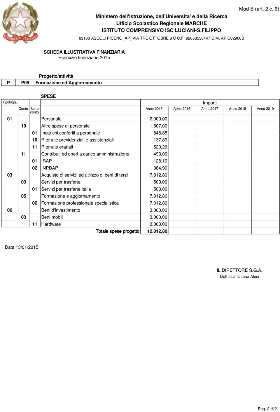 IRAP 128,10 02 INPDAP 364,90 03 Acquisto di servizi ed utilizzo di beni di terzi 7.