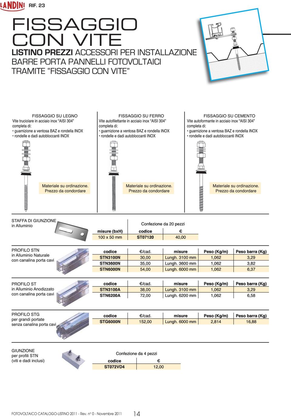 misure Peso (Kg/m) Peso barra (Kg) STN3100A 38,00 Lungh. 3100 mm 1,062 3,29 STN6200A 72,00 Lungh. 6200 mm 1,062 6,58 /cad.