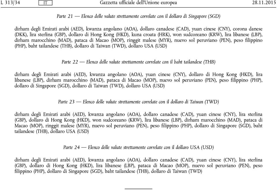 (MYR), nuevo sol peruviano (PEN), peso filippino (PHP), baht Parte 22 Elenco delle valute strettamente correlate con il baht tailandese (THB) dirham degli Emirati arabi (AED), kwanza angolano (AOA),