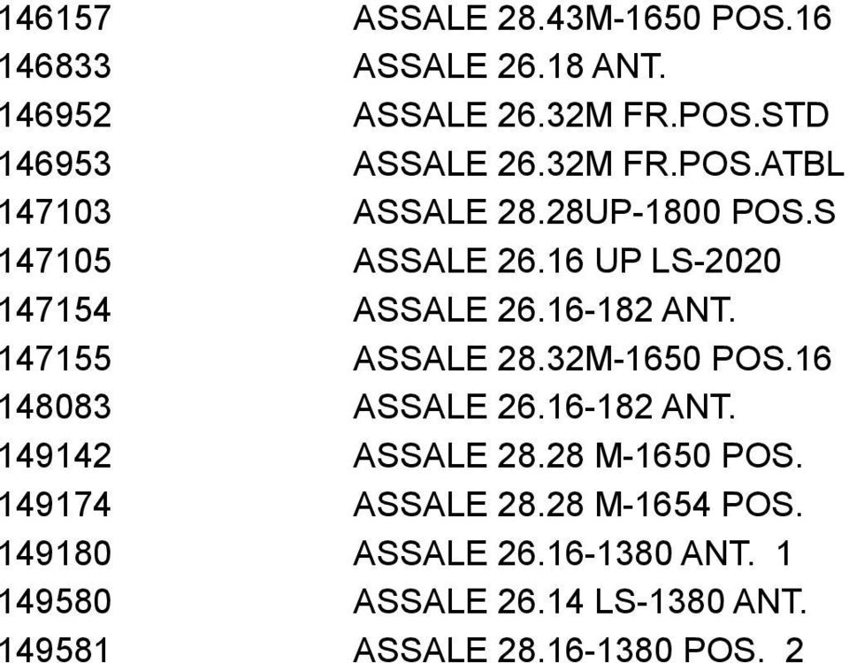 147155 ASSALE 28.32M-1650 POS.16 148083 ASSALE 26.16-182 ANT. 149142 ASSALE 28.28 M-1650 POS.