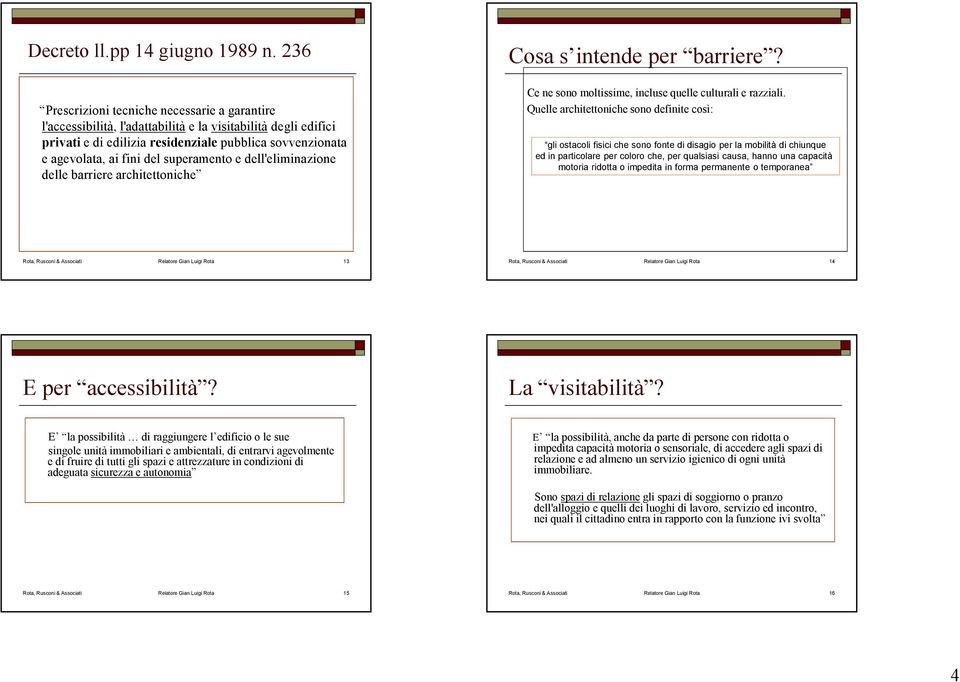 superamento e dell'eliminazione delle barriere architettoniche Cosa s intende per barriere? Ce ne sono moltissime, incluse quelle culturali e razziali.