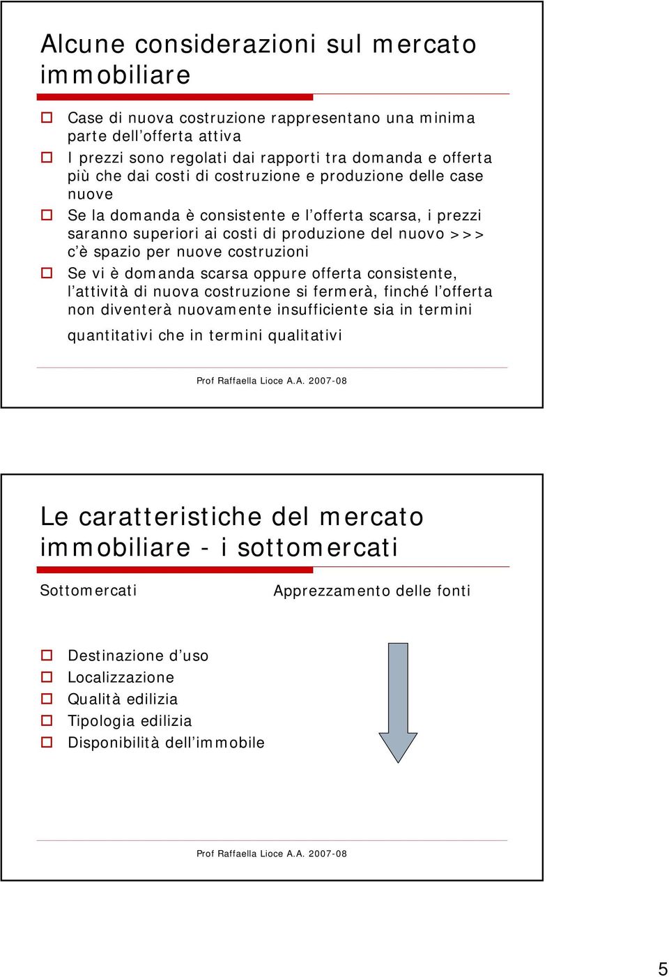 domanda scarsa oppure offerta consistente, l attività di nuova costruzione si fermerà, finché l offerta non diventerà nuovamente insufficiente sia in termini quantitativi che in termini qualitativi