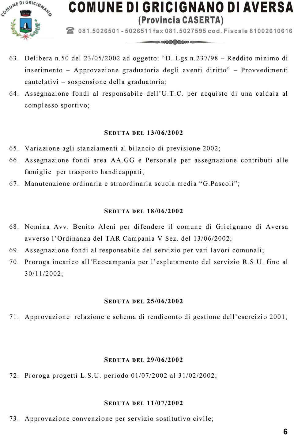 Assegnazione fondi area AA.GG e Personale per assegnazione contributi alle famiglie per trasporto handicappati; 67. Manutenzione ordinaria e straordinaria scuola media G.