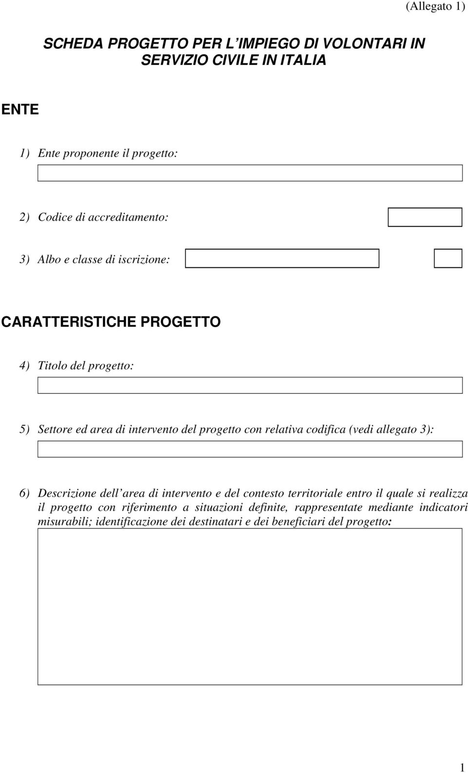 con relativa codifica (vedi allegato 3): 6) Descrizione dell area di intervento e del contesto territoriale entro il quale si realizza il