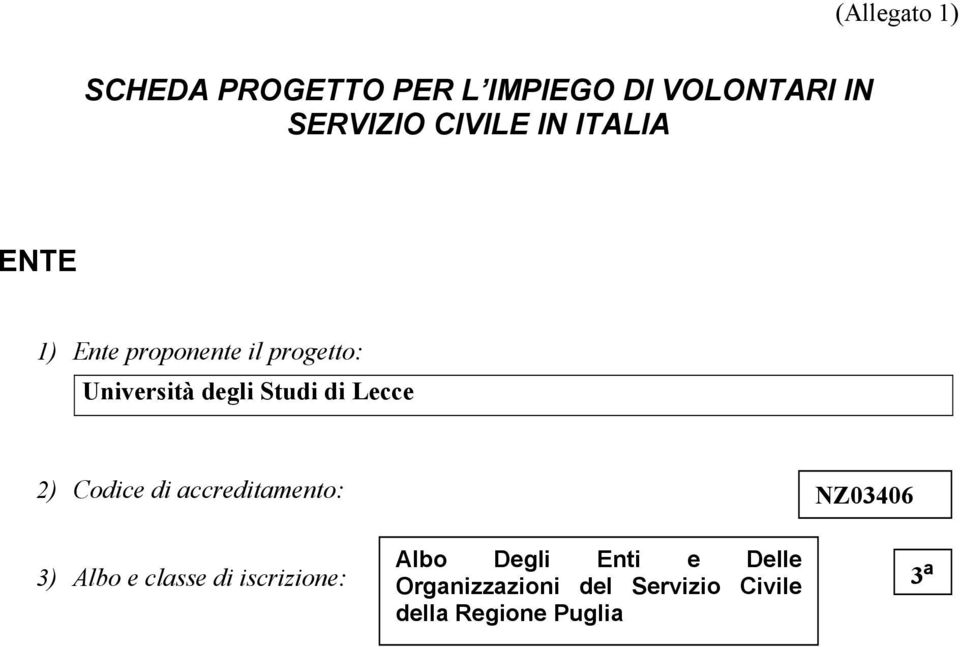 Lecce 2) Codice di accreditamento: 3) Albo e classe di iscrizione: Albo