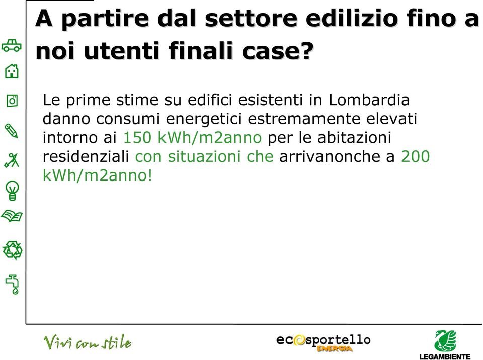 energetici estremamente elevati intorno ai 150 kwh/m2anno per le