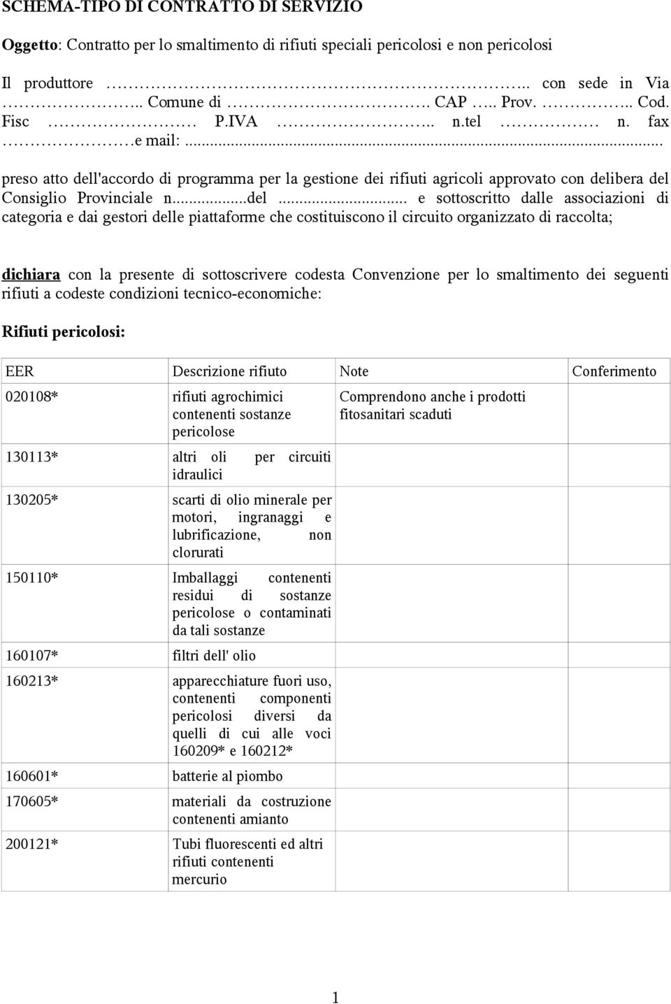 'accordo di programma per la gestione dei rifiuti agricoli approvato con deli