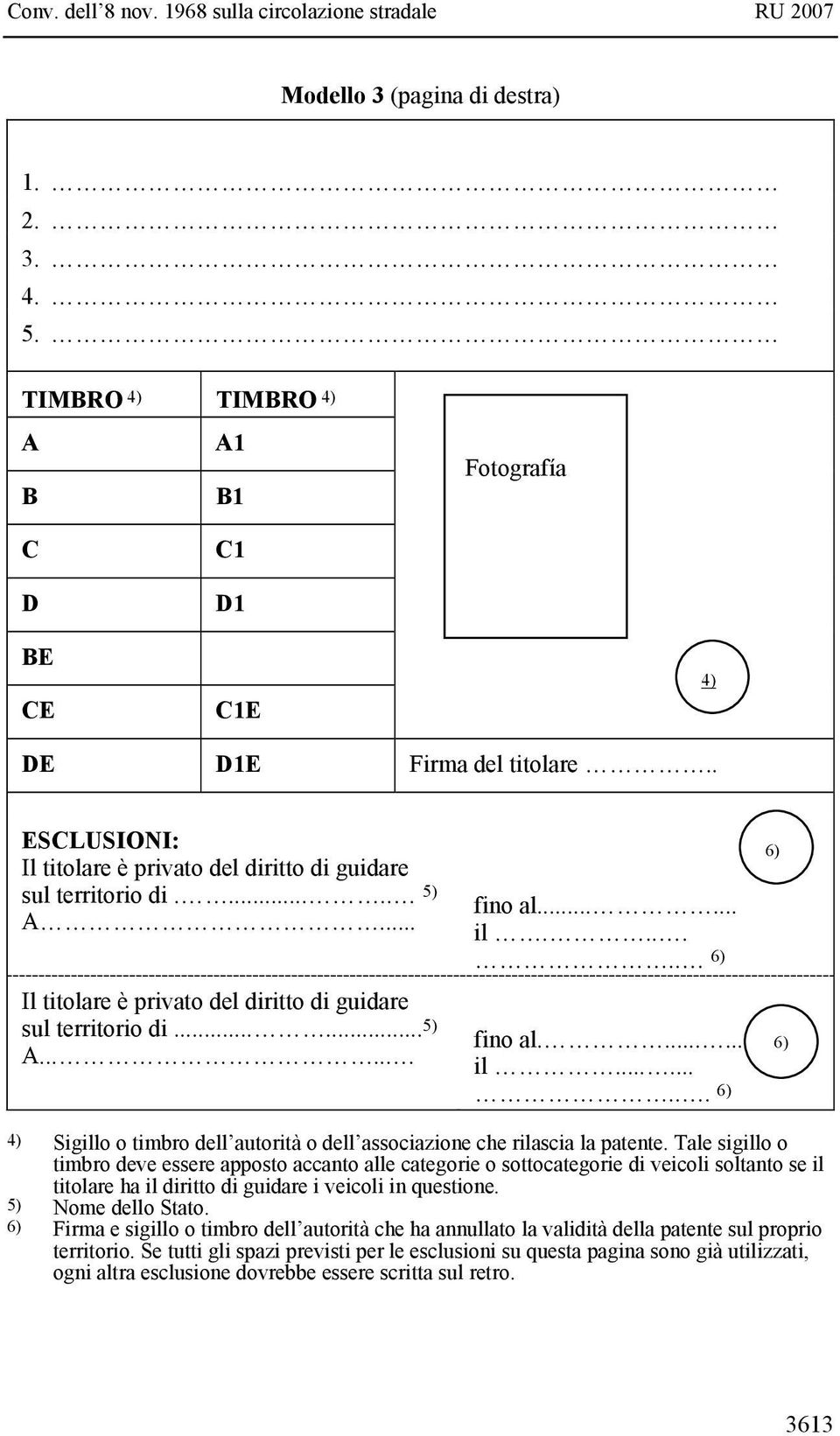 ...... il......... 6) 6) 6) 4) Sigillo o timbro dell autorità o dell associazione che rilascia la patente.