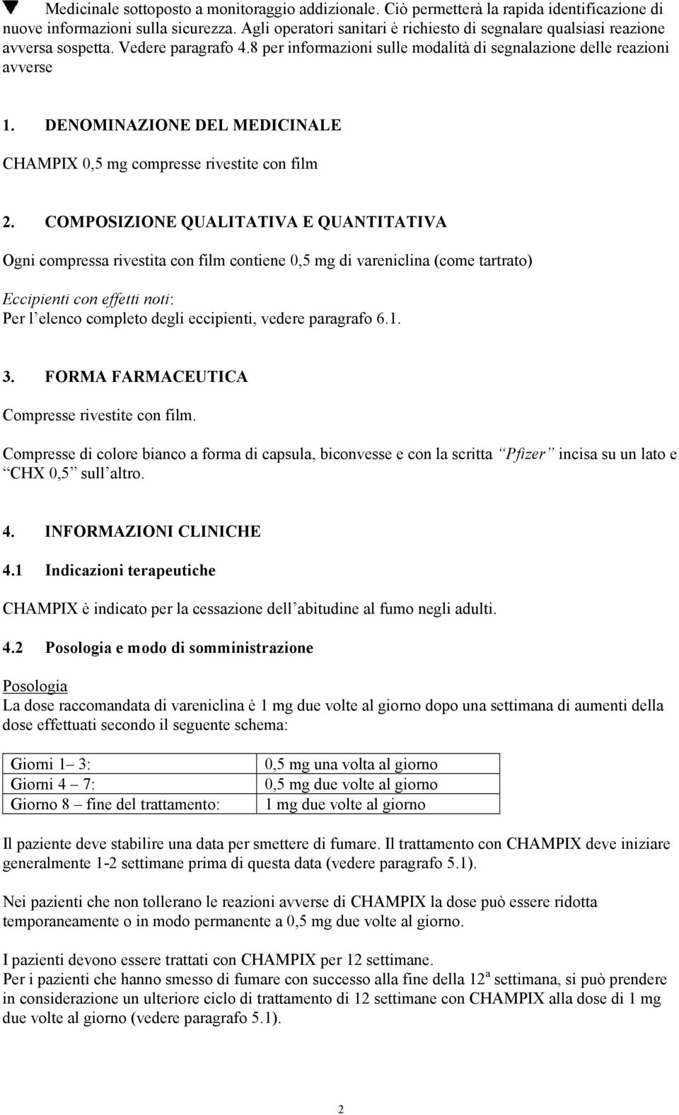 DENOMINAZIONE DEL MEDICINALE CHAMPIX 0,5 mg compresse rivestite con film 2.