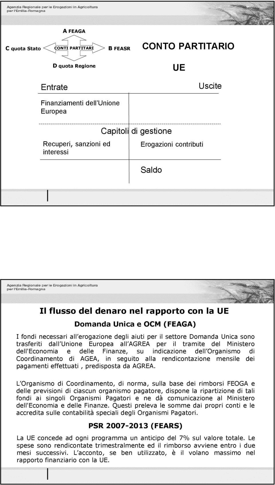 all per il tramite del Ministero dell'economia e delle Finanze, su indicazione dell Organismo di Coordinamento di AGEA, in seguito alla rendicontazione mensile dei pagamenti effettuati, predisposta