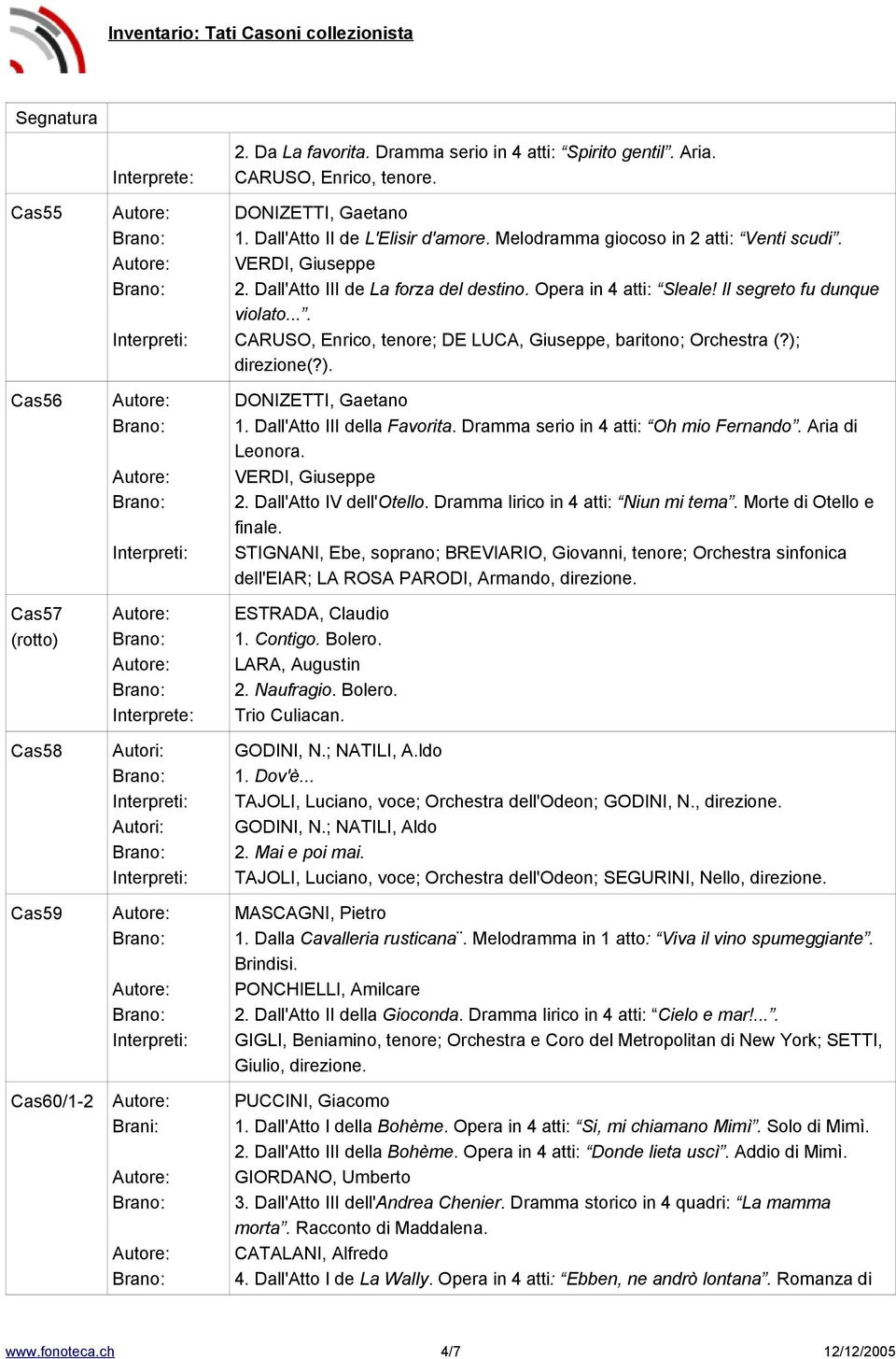 ... CARUSO, Enrico, tenore; DE LUCA, Giuseppe, baritono; Orchestra ; direzione. 1. Dall'Atto III della Favorita. Dramma serio in 4 atti: Oh mio Fernando. Aria di Leonora. 2. Dall'Atto IV dell'otello.