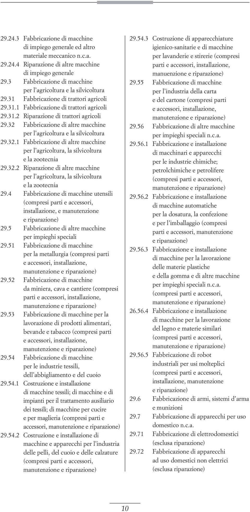 32 Fabbricazione di altre macchine per l agricoltura e la silvicoltura 29.32.1 Fabbricazione di altre macchine per l agricoltura, la silvicoltura e la zootecnia 29.32.2 Riparazione di altre macchine per l agricoltura, la silvicoltura e la zootecnia 29.