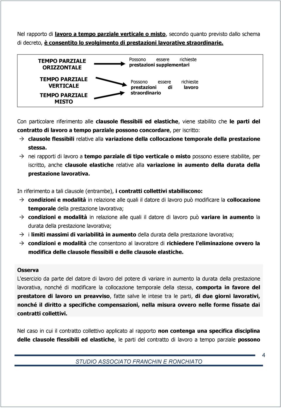 elastiche, viene stabilito che le parti del contratto di lavoro a tempo parziale possono concordare, per iscritto: clausole flessibili relative alla variazione della collocazione temporale della