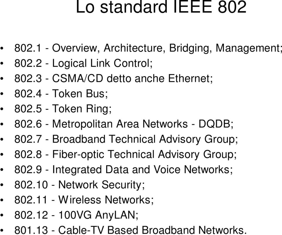 7 - Broadband Technical Advisory Group; 802.8 - Fiber-optic Technical Advisory Group; 802.