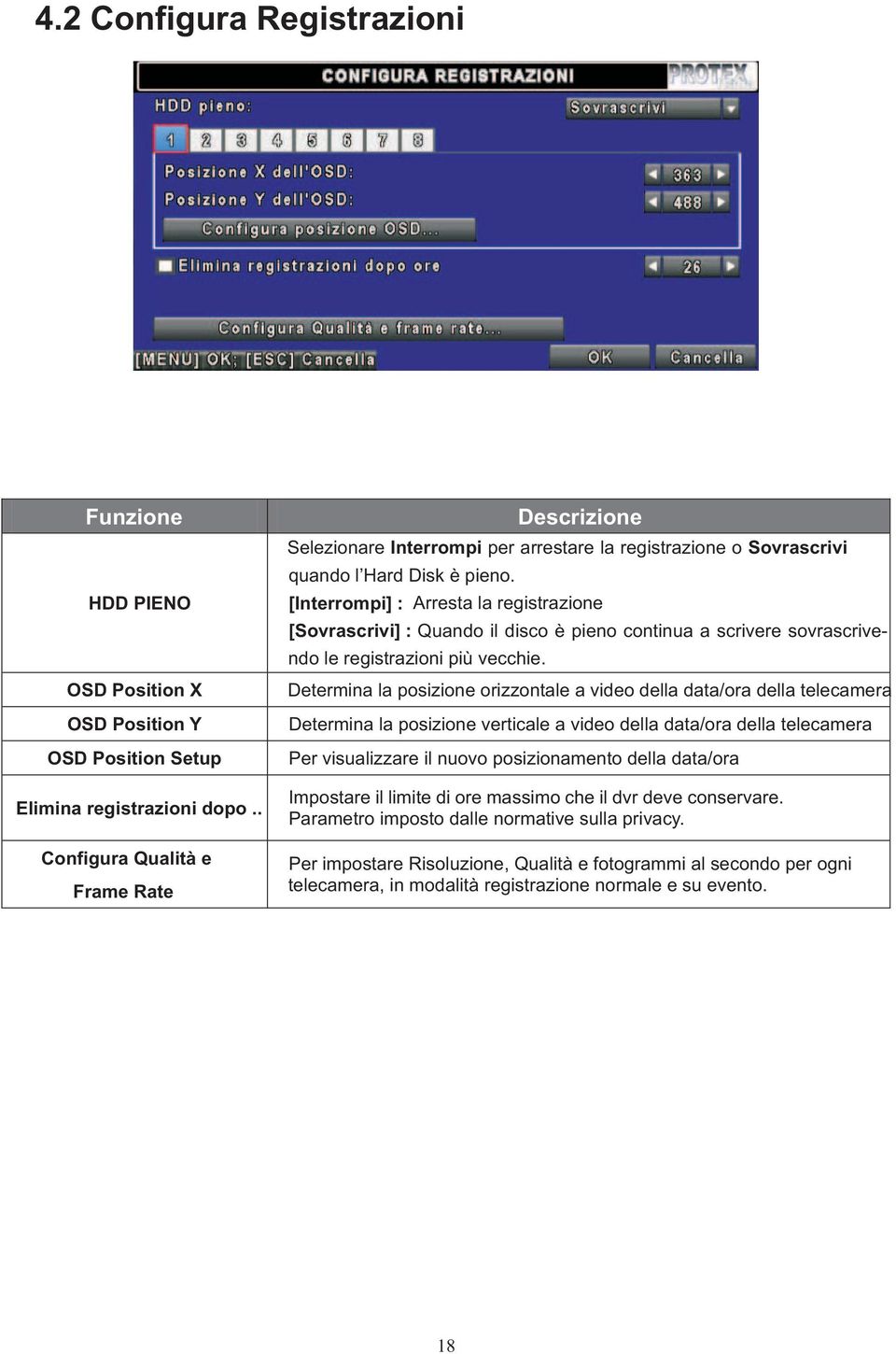 [Interrompi] : Arresta la registrazione [Sovrascrivi] : Quando il disco è pieno continua a scrivere sovrascrivendo le registrazioni più vecchie.