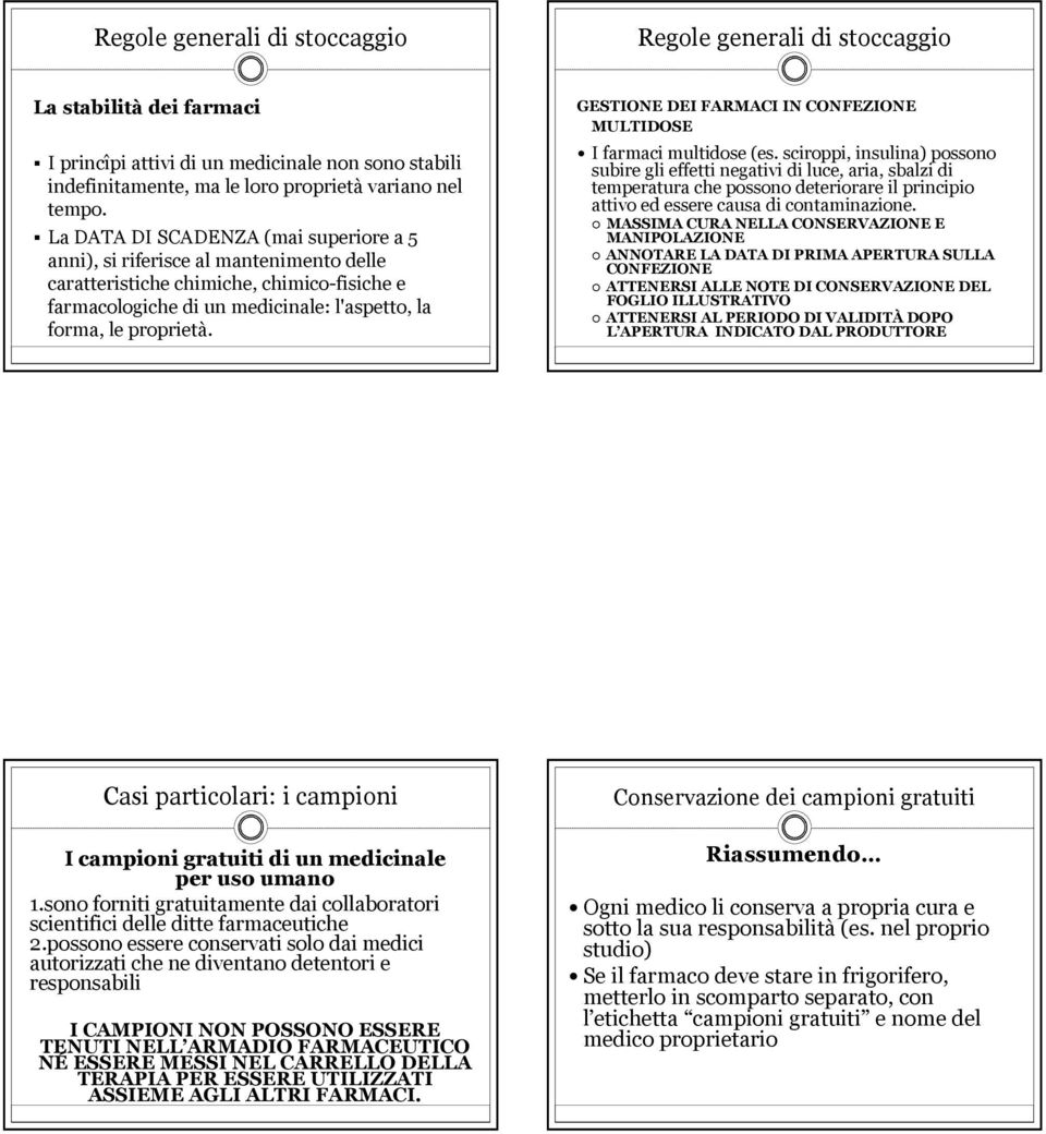 GESTIONE DEI FARMACI IN CONFEZIONE MULTIDOSE I farmaci multidose (es.