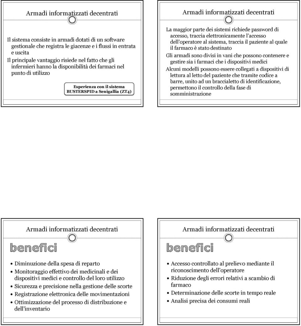 password di accesso, traccia elettronicamente l accesso dell operatore al sistema, traccia il paziente al quale il farmaco è stato destinato Gli armadi sono divisi in vani che possono contenere e