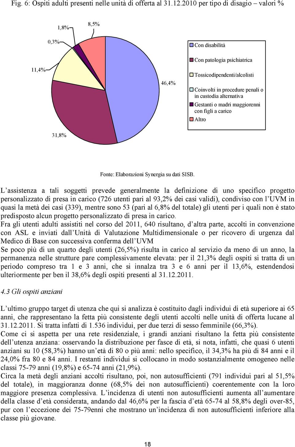 madri maggiorenni con figli a carico Altro 31,8% L assistenza a tali soggetti prevede generalmente la definizione di uno specifico progetto personalizzato di presa in carico (726 utenti pari al 93,2%