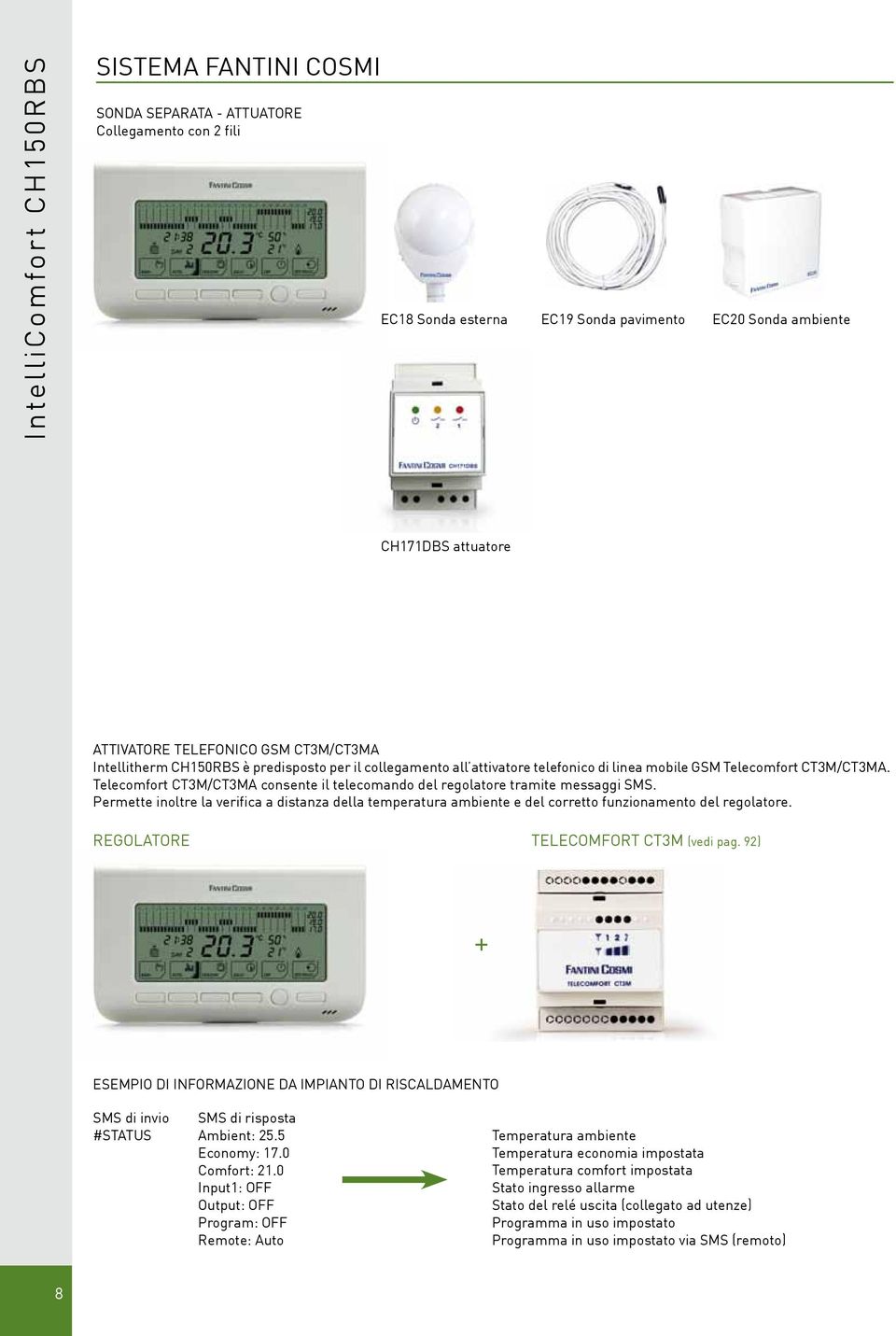 Permette inoltre la verifica a distanza della temperatura ambiente e del corretto funzionamento del regolatore. regolatore telecomfort CT3M (vedi pag.