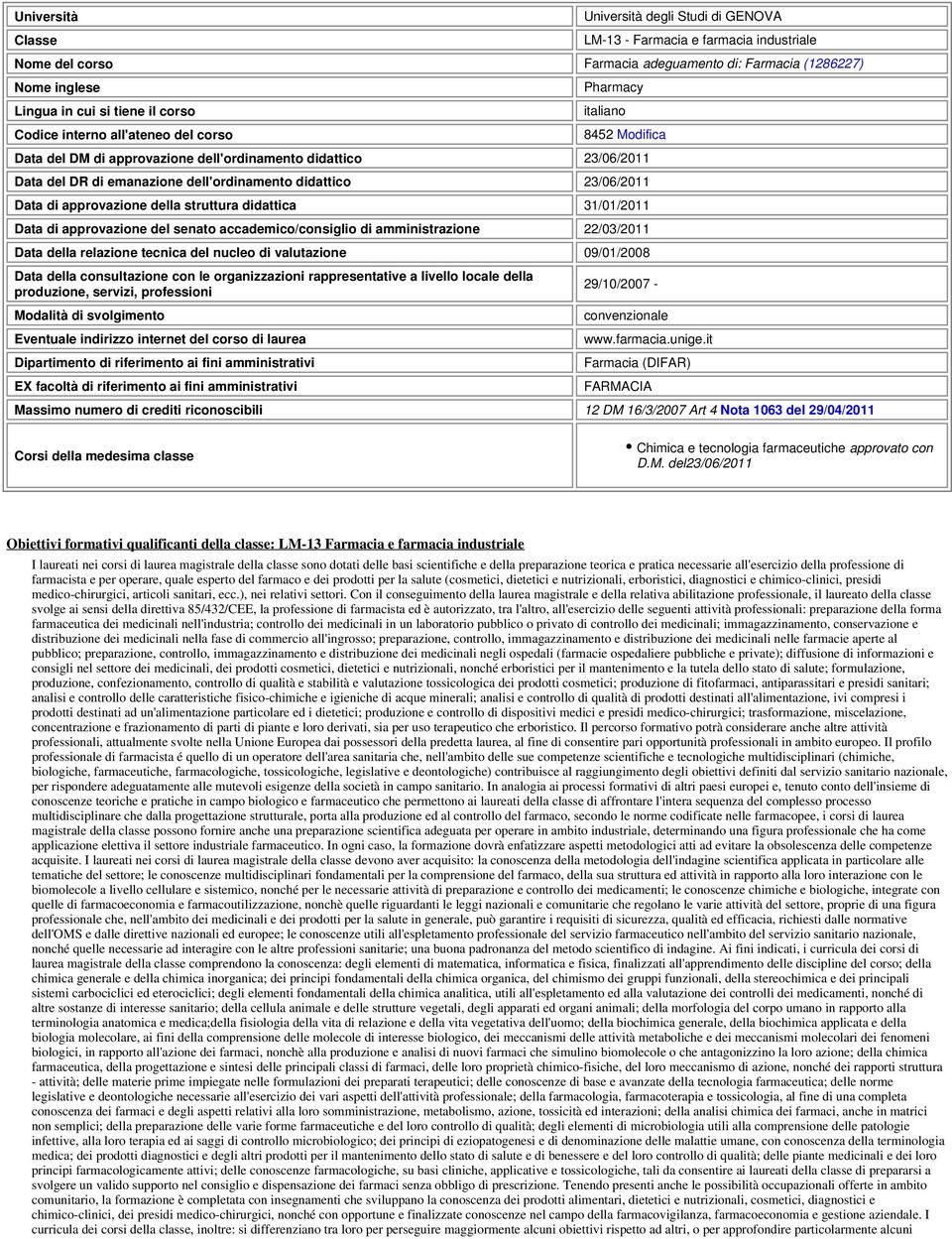 Data di approvazione della struttura didattica 31/01/2011 Data di approvazione del senato accademico/consiglio di amistrazione 22/03/2011 Data della relazione tecnica del nucleo di valutazione