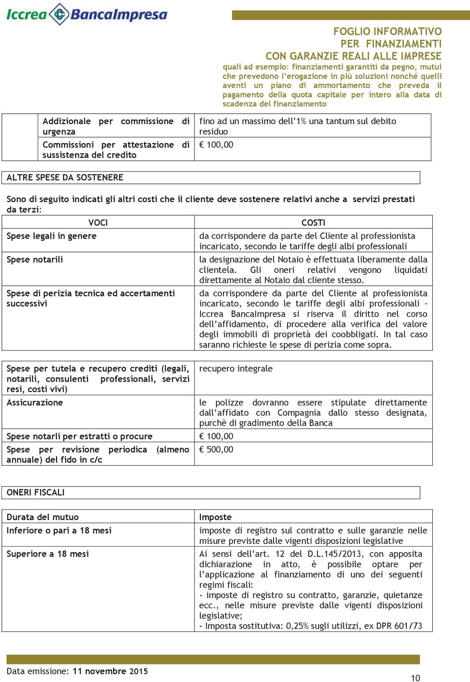 per tutela e recupero crediti (legali, notarili, consulenti professionali, servizi resi, costi vivi) Assicurazione Spese notarli per estratti o procure 100,00 Spese per revisione periodica (almeno