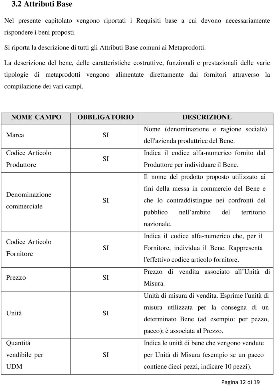 La descrizione del bene, delle caratteristiche costruttive, funzionali e prestazionali delle varie tipologie di metaprodotti vengono alimentate direttamente dai fornitori attraverso la compilazione