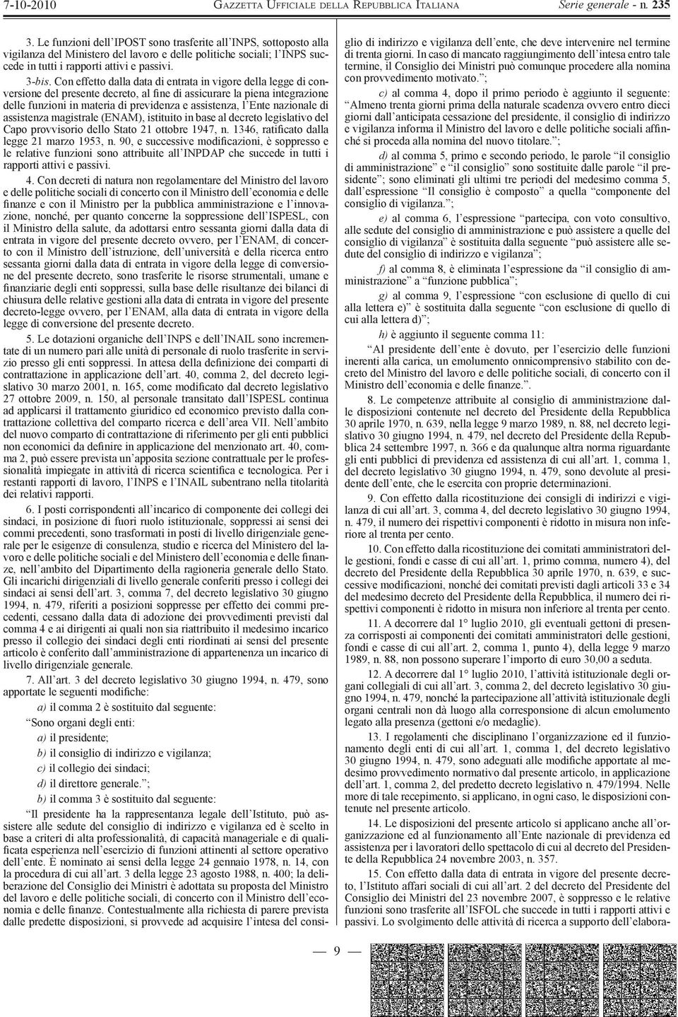 nazionale di assistenza magistrale (ENAM), istituito in base al decreto legislativo del Capo provvisorio dello Stato 21 ottobre 1947, n. 1346, ratificato dalla legge 21 marzo 1953, n.