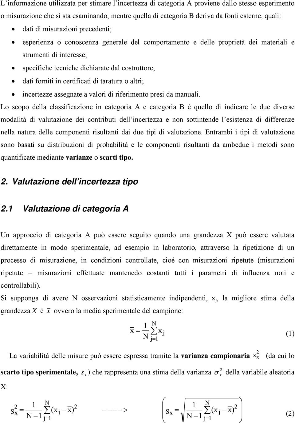 ncertezze assegnate a valor d rfermento pres da manual.