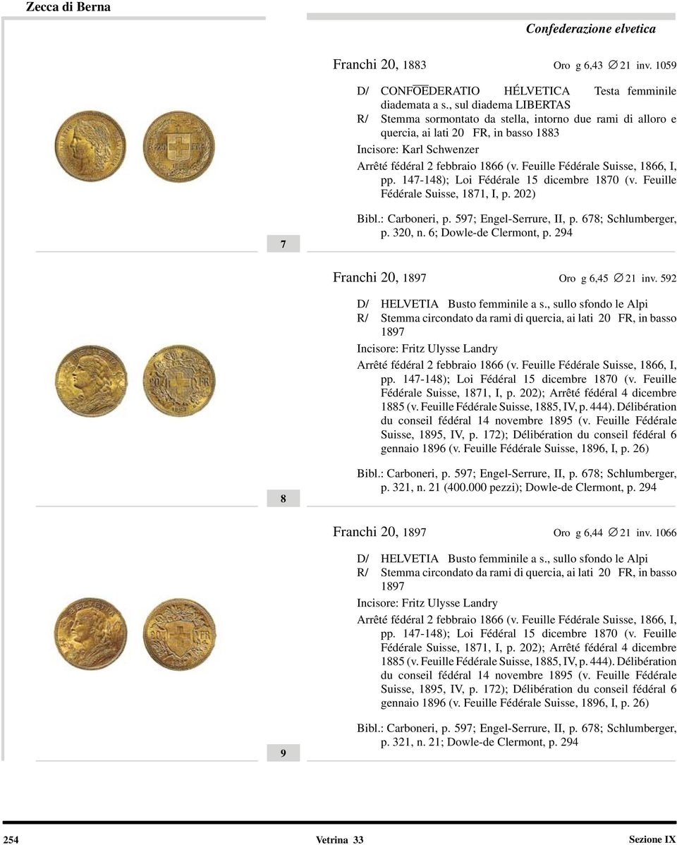 Feuille Fédérale Suisse, 1866, I, pp. 147-148); Loi Fédérale 15 dicembre 1870 (v. Feuille Fédérale Suisse, 1871, I, p. 202) 7 Bibl.: Carboneri, p. 597; Engel-Serrure, II, p. 678; Schlumberger, p.