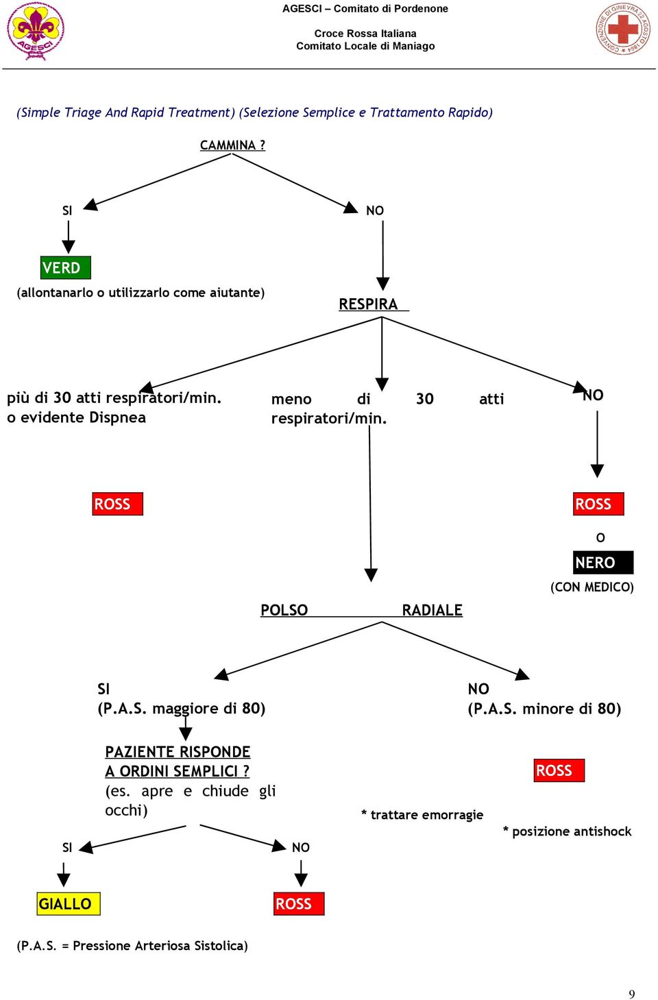 o evidente Dispnea meno di 30 atti respiratori/min. NO ROSS ROSS POLSO RADIALE O NERO (CON MEDICO) SI (P.A.S. maggiore di 80) NO (P.