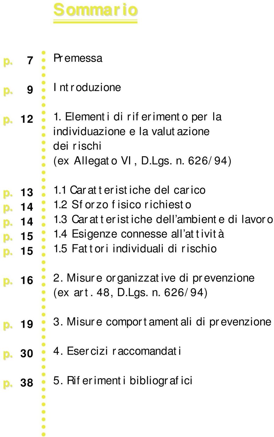 1 Caratteristiche del carico 1.2 Sforzo fisico richiesto 1.3 Caratteristiche dell ambiente di lavoro 1.4 Esigenze connesse all attività 1.