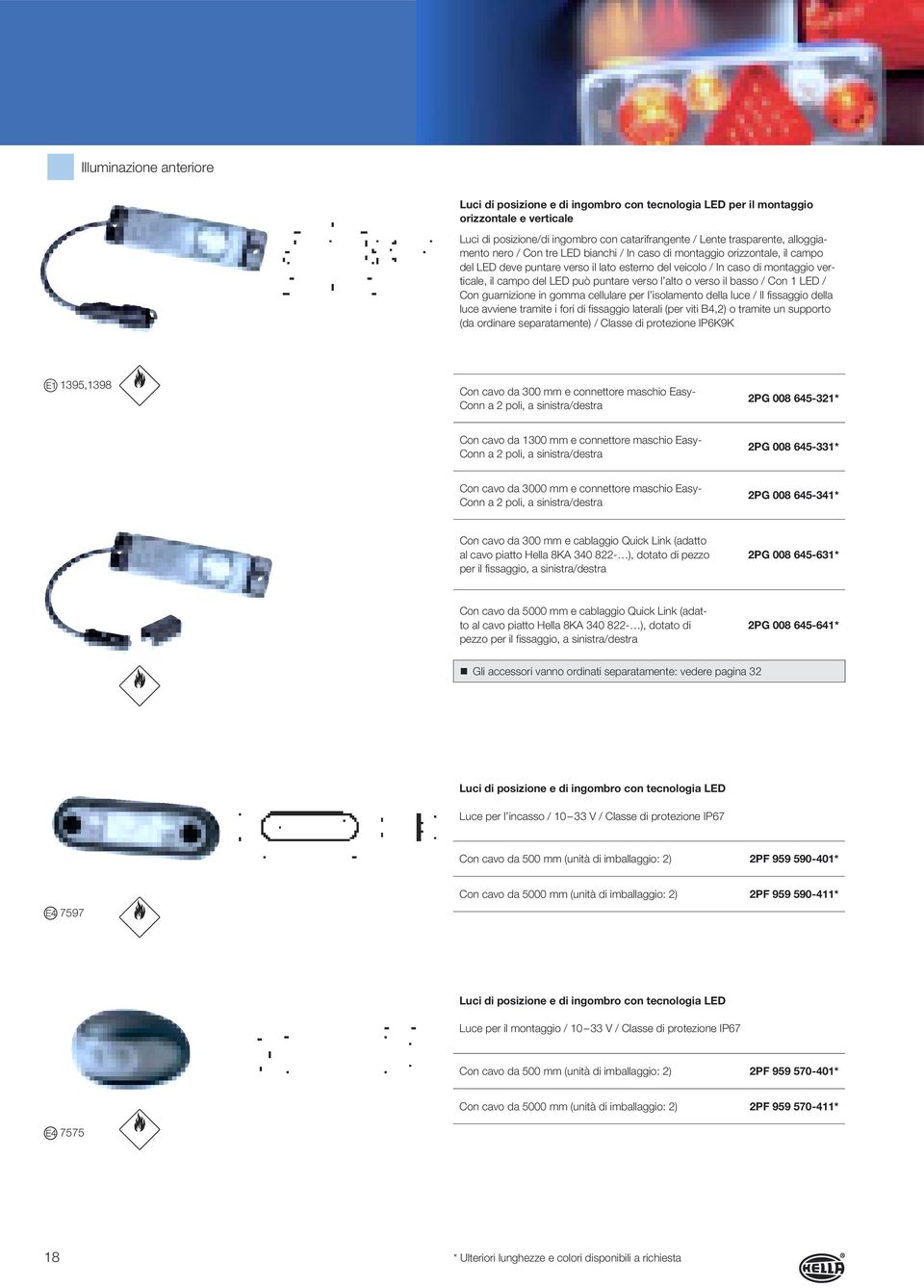 puntare verso l alto o verso il basso / Con 1 LED / Con guarnizione in gomma cellulare per l isolamento della luce / Il fissaggio della luce avviene tramite i fori di fissaggio laterali (per viti