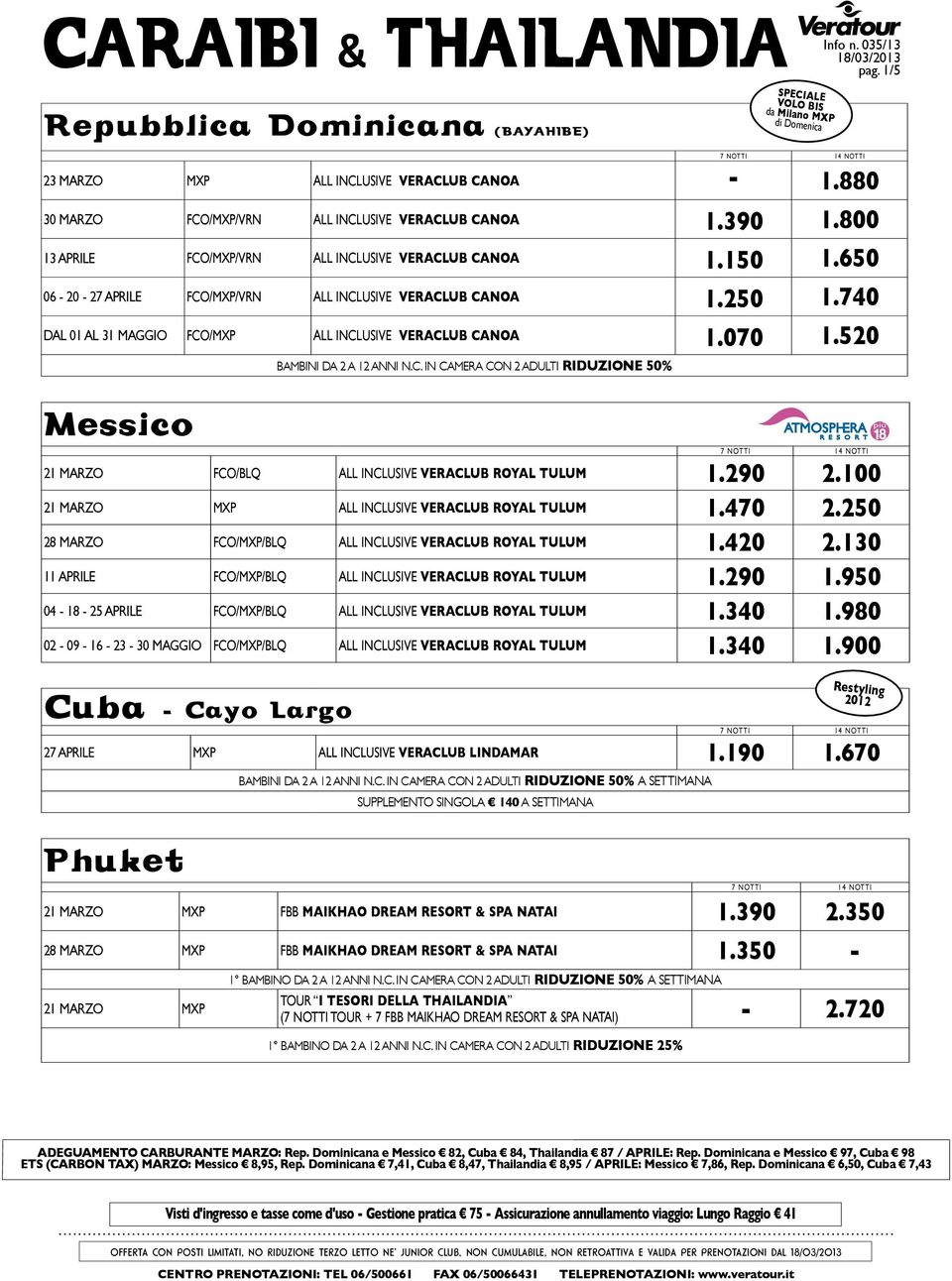 070 1.520 Messico bambini da 2 a 12 anni n.c. in camera con 2 adulti riduzione 50% 21 marzo fco/blq all inclusive veraclub royal tulum 1.290 2.100 21 marzo mxp all inclusive veraclub royal tulum 1.