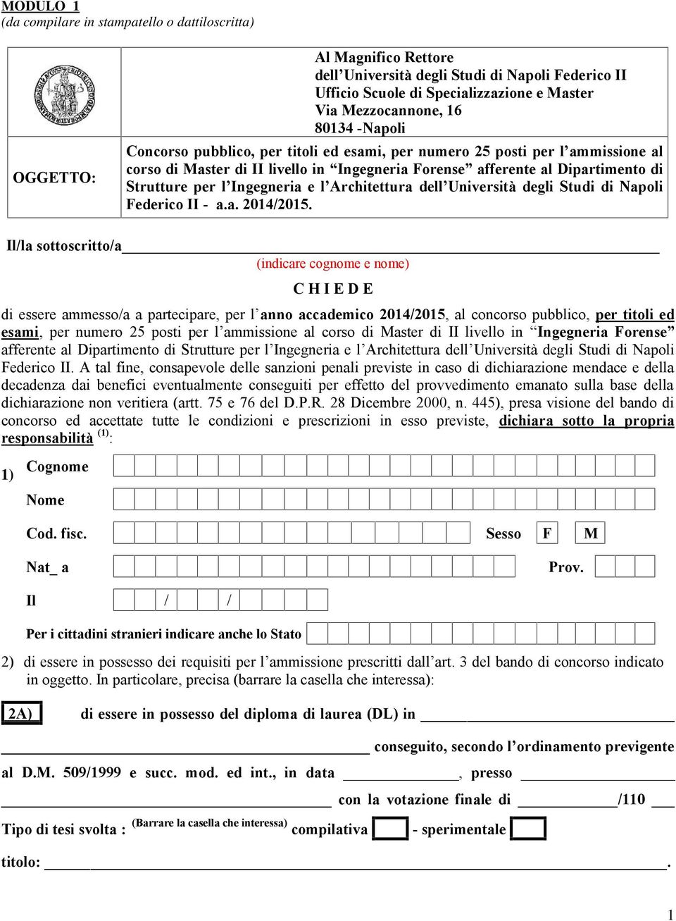 Ingegneria e l Architettura dell Università degli Studi di Napoli Federico II - a.a. 2014/2015.