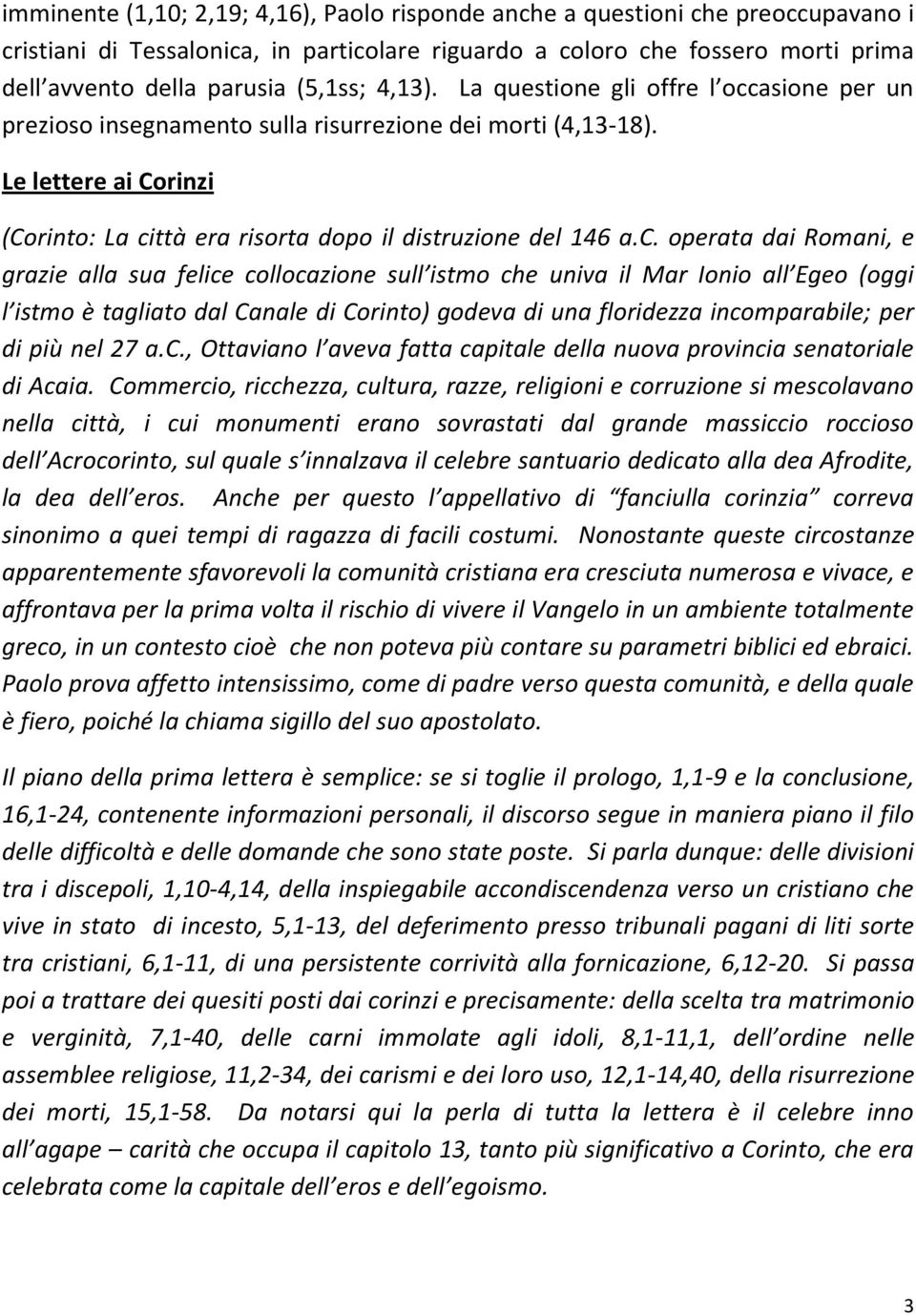 Le lettere ai Corinzi (Corinto: La ci