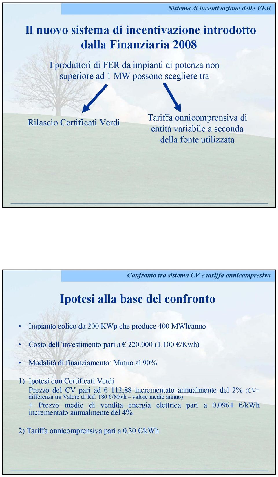 eolico da 200 KWp che produce 400 MWh/anno Costo dell investimento pari a 220.000 (1.