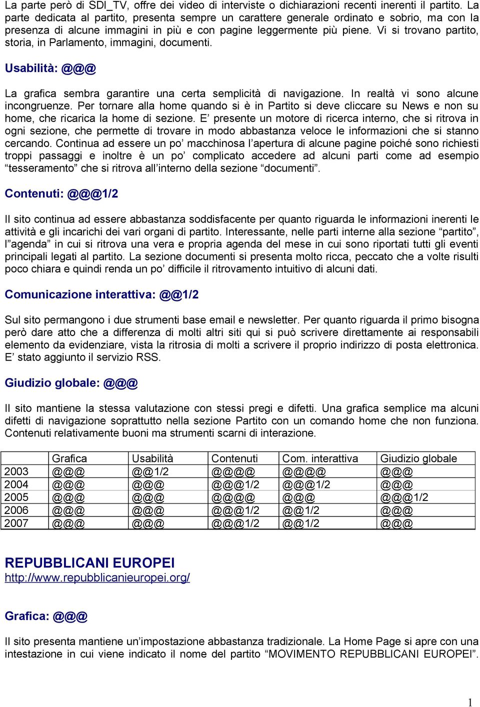 Vi si trovano partito, storia, in Parlamento, immagini, documenti. Usabilità: @@@ La grafica sembra garantire una certa semplicità di navigazione. In realtà vi sono alcune incongruenze.