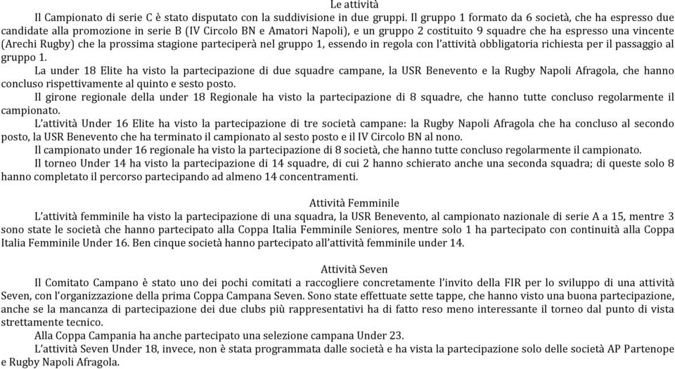 Rugby) che la prossima stagione parteciperà nel gruppo 1, essendo in regola con l attività obbligatoria richiesta per il passaggio al gruppo 1.