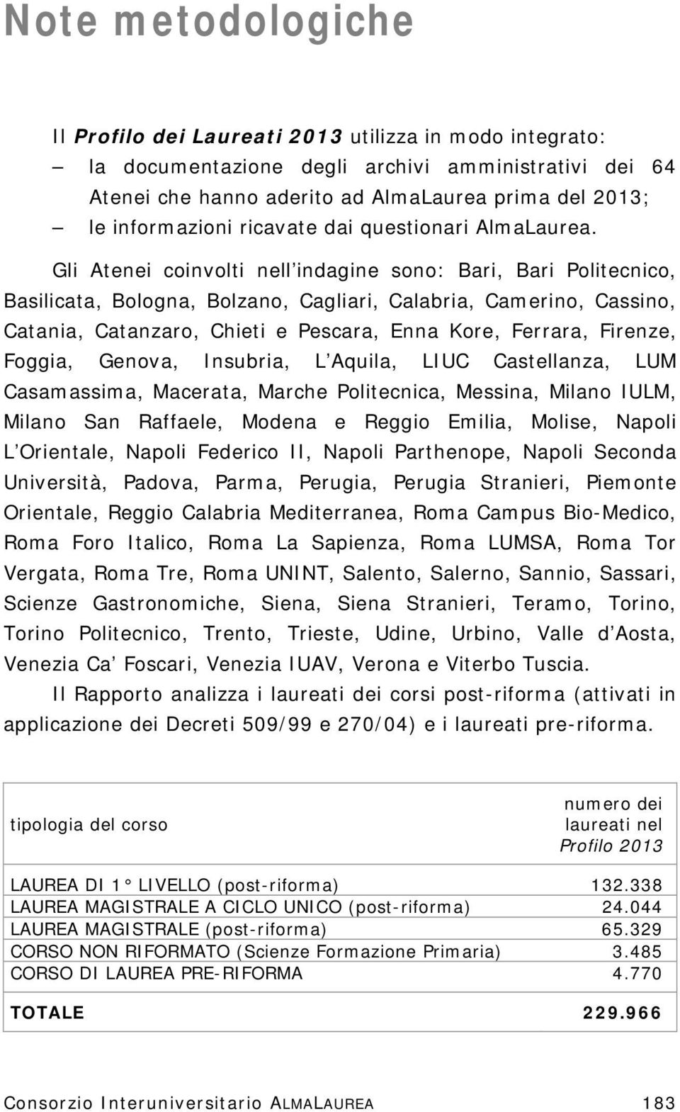 Gli Atenei coinvolti nell indagine sono: Bari, Bari Politecnico, Basilicata, Bologna, Bolzano, Cagliari, Calabria, Camerino, Cassino, Catania, Catanzaro, Chieti e Pescara, Enna Kore, Ferrara,