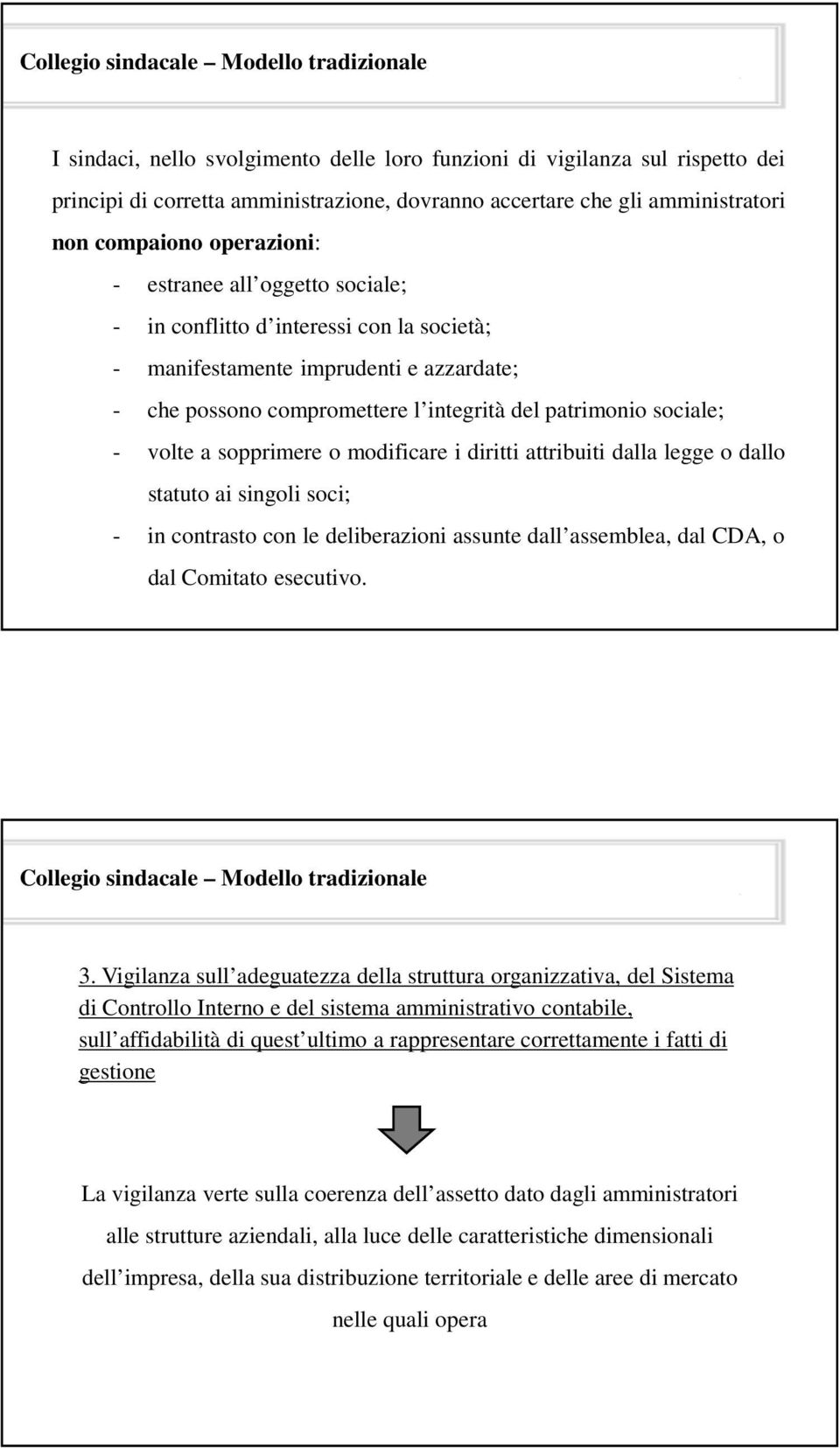 i diritti attribuiti dalla legge o dallo statuto ai singoli soci; - in contrasto con le deliberazioni assunte dall assemblea, dal CDA, o dal Comitato esecutivo. 3.