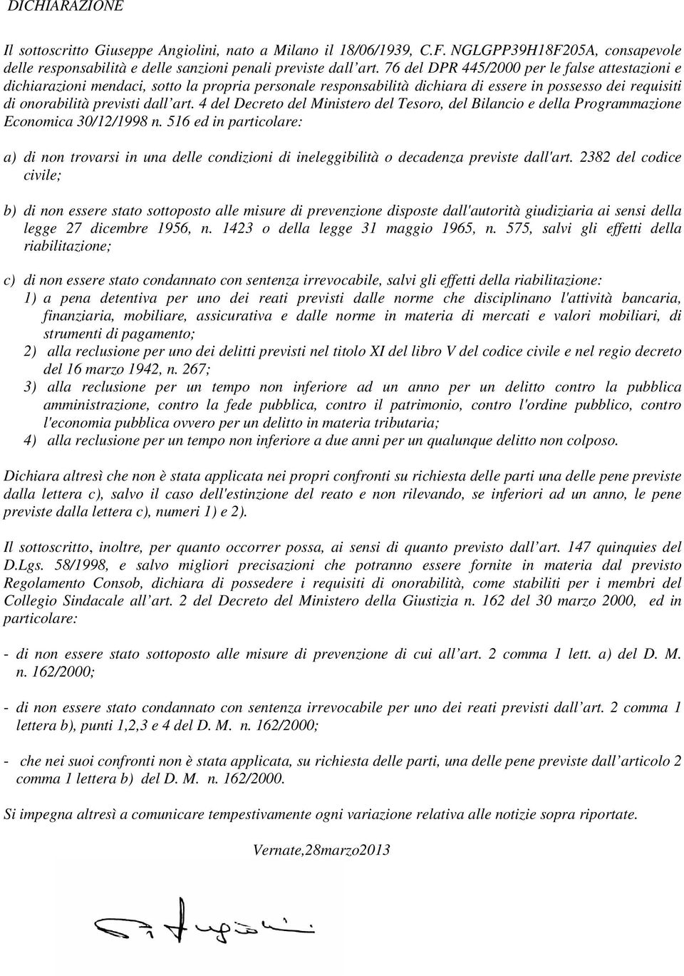 4 del Decreto del Ministero del Tesoro, del Bilancio e della Programmazione Economica 30/12/1998 n.