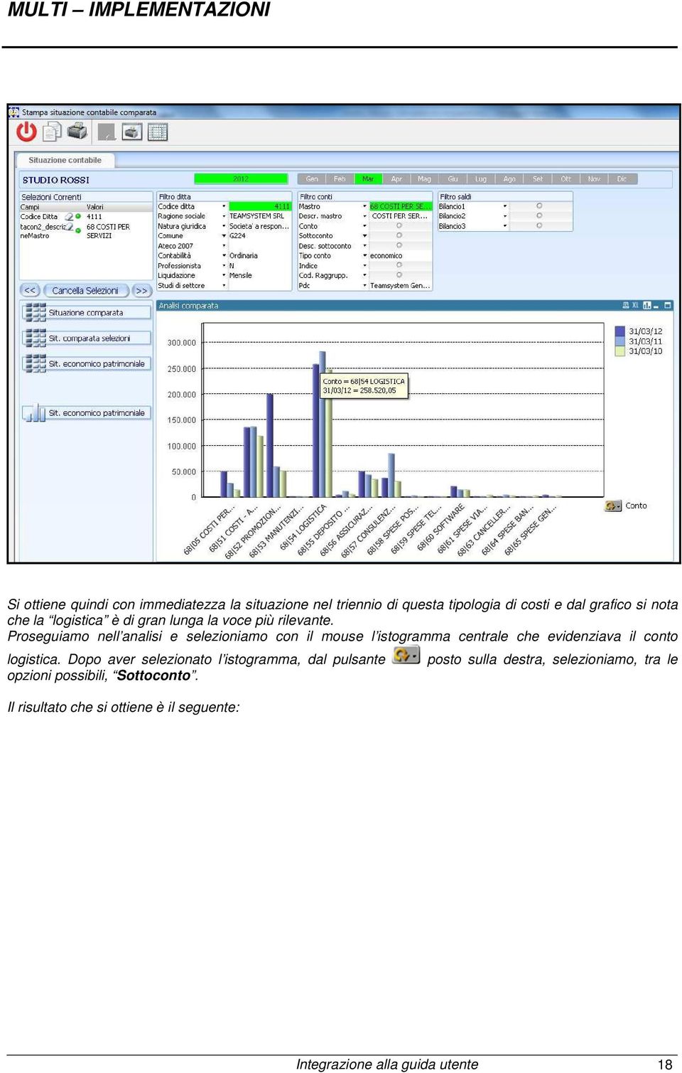 Proseguiamo nell analisi e selezioniamo con il mouse l istogramma centrale che evidenziava il conto logistica.